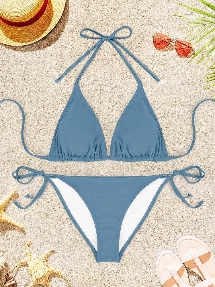 Solid Color Sexy Bikini Swimsuit Set for Women