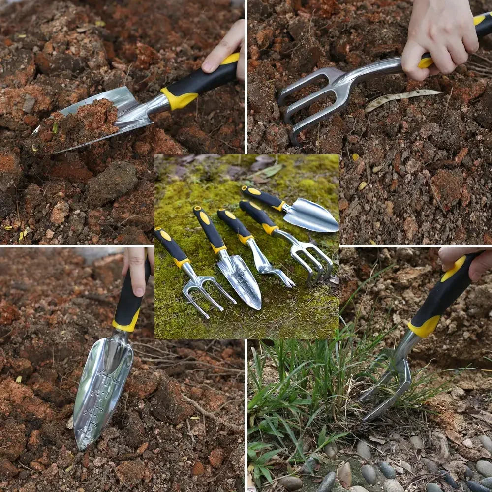 Ergonomic Garden Tool Set with Iron Trowel and Rake