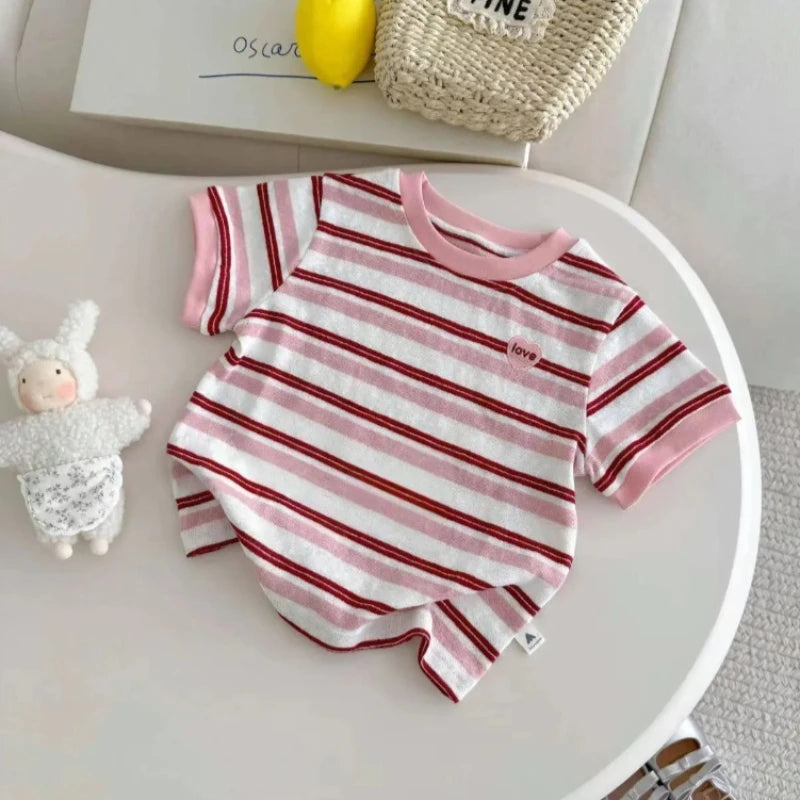 Pink Striped Summer T-Shirt for Girls Aged 1-3 Years