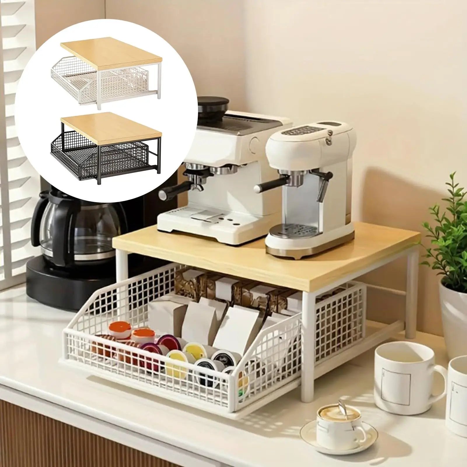 Wooden Kitchen Storage Rack with Drawer for Small Spaces