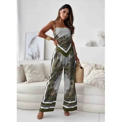Chic Boho Print Spaghetti Strap Two Piece Set for Women