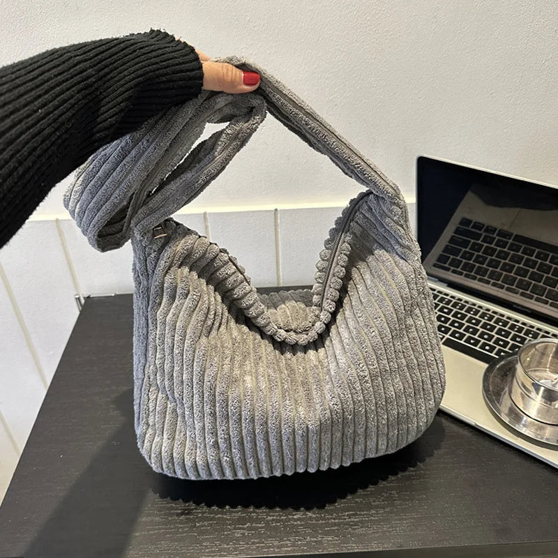 Corduroy Winter Tote Bag for Women Stylish Shoulder Bag