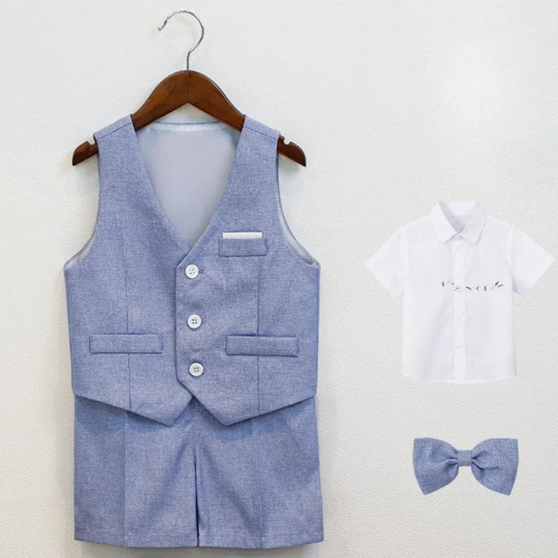 Boys Elegant Formal Vest Shorts Suit Set for Summer Events