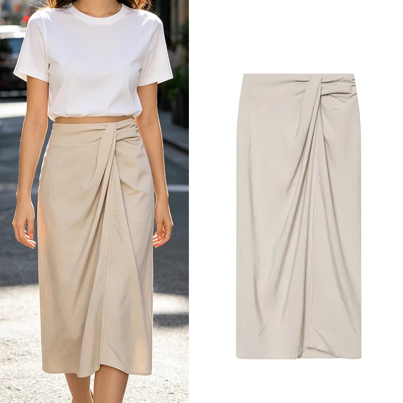 Guobioziy Women's A-Line Midi Skirt in Polyester for Spring