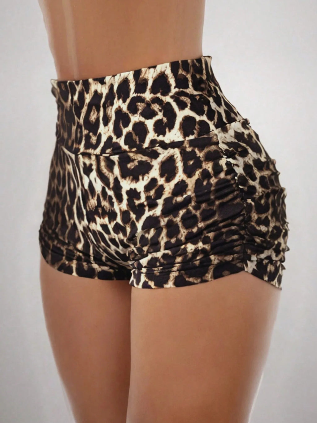 Leopard Print High Waist Ruched Shorts for Women