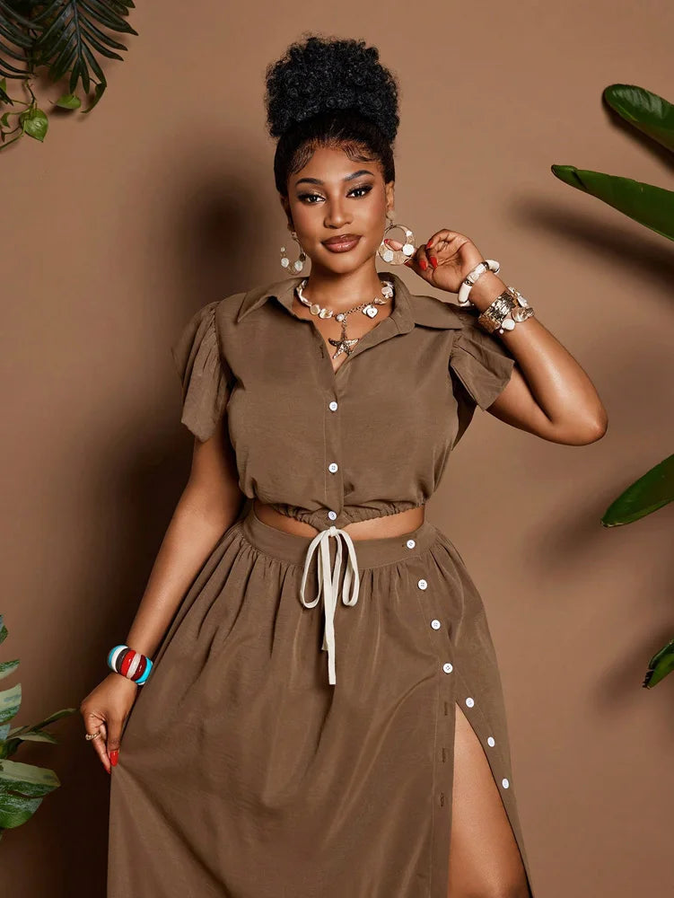 Elegant Plus-Size Two-Piece Set with Flare Sleeves