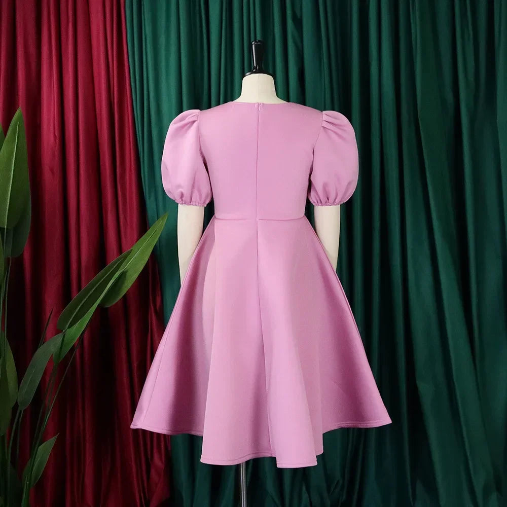 Luxury Polyester A-Line Dress with O Neck for Women