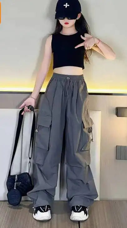 Trendy Girls Cargo Pants for Kids with Pockets 4-6Y