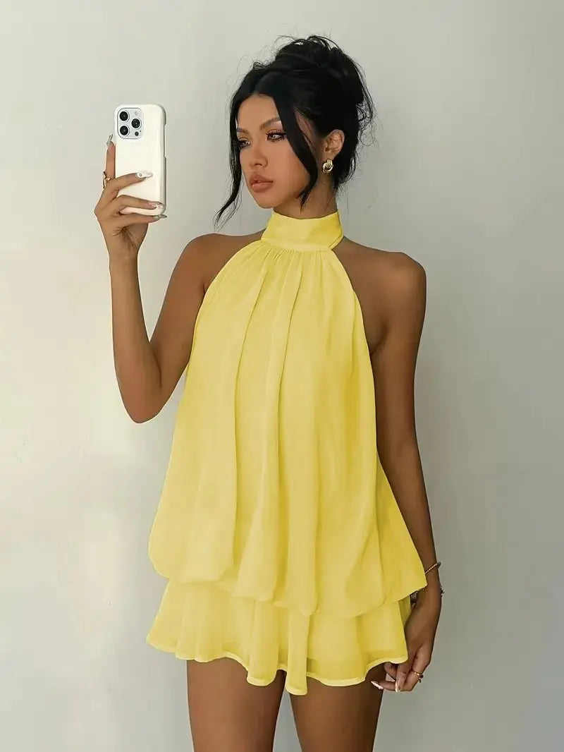 Elegant Women's A-line Beachwear Dress in Polyester