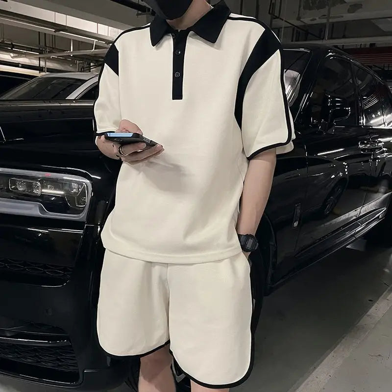Men's Summer Two-piece Suit Set with Polo Shirt and Shorts