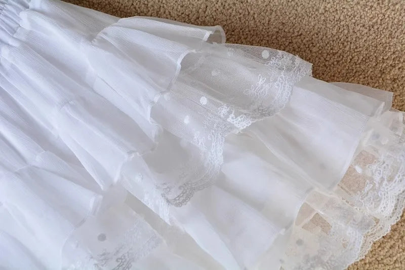 White Lace Summer Skirt for Women - High Waist A-Line
