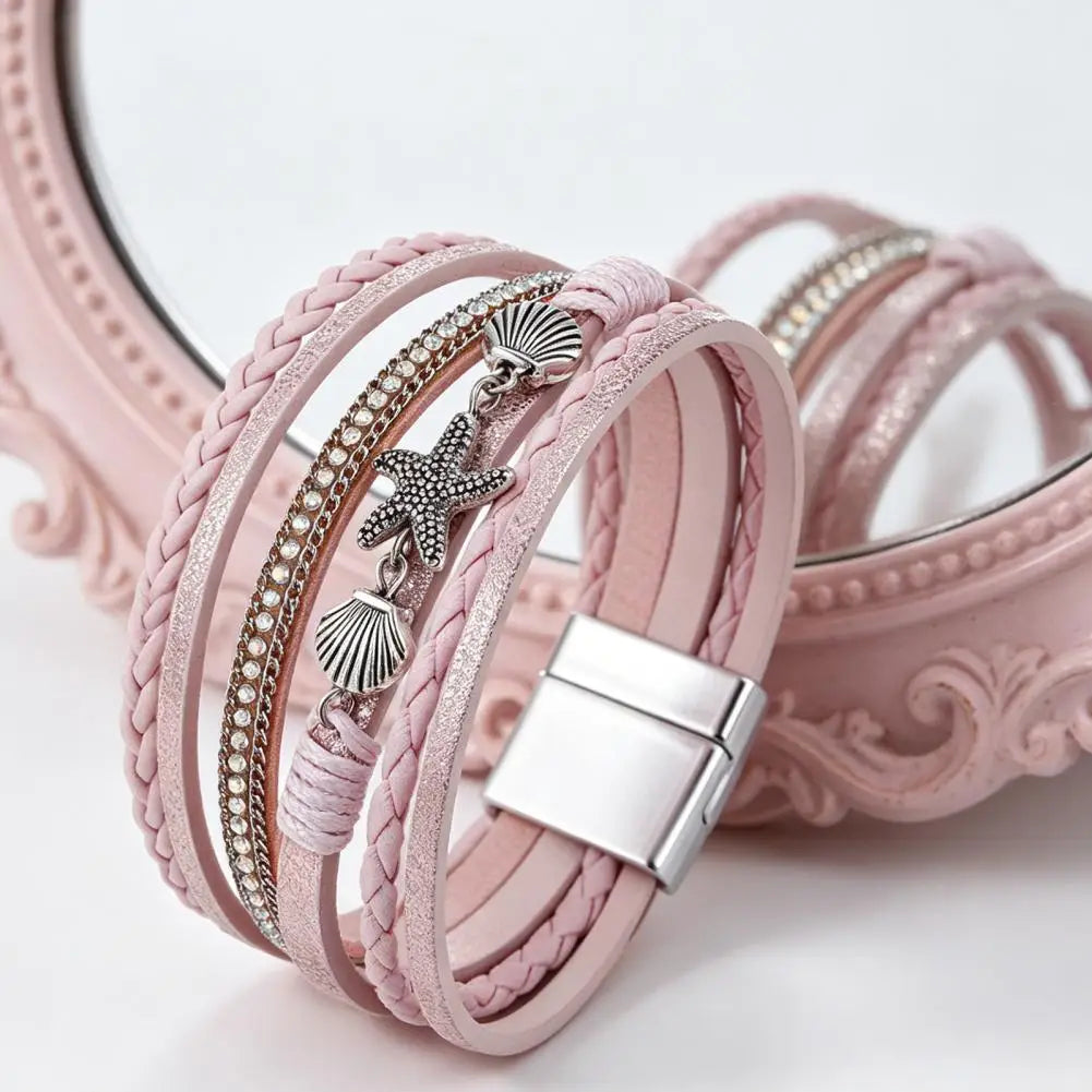 Multi-Layer Bohemian Faux Leather Braided Bracelet for Women