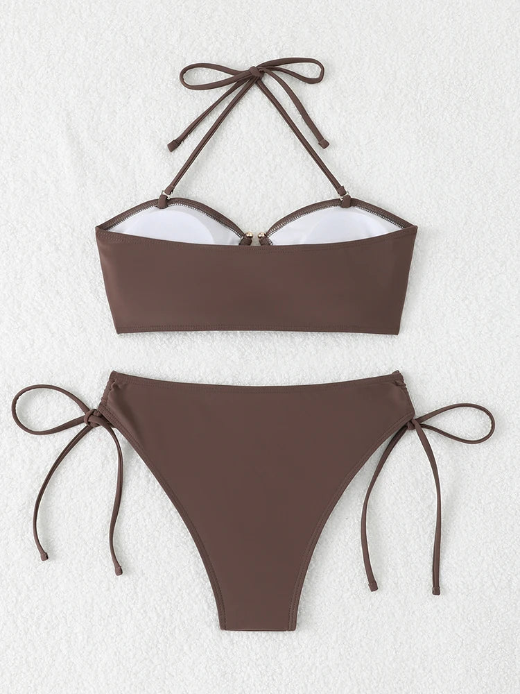 Durable Nylon Women's High Waist Knotted Bikini Set