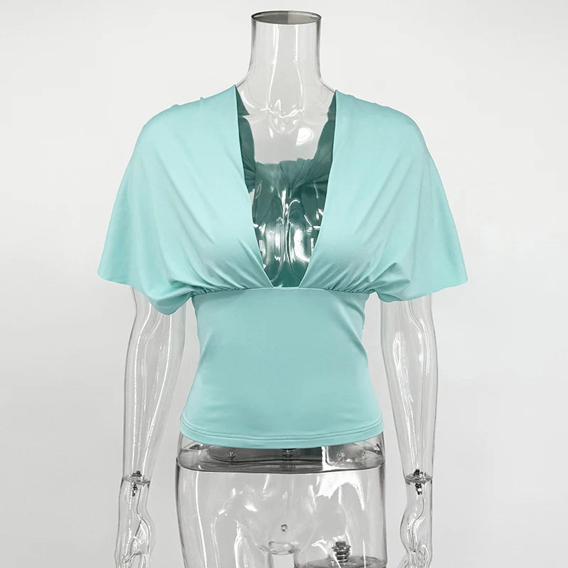 Backless Lace Up Ruched Crop Top for Women by Tornova