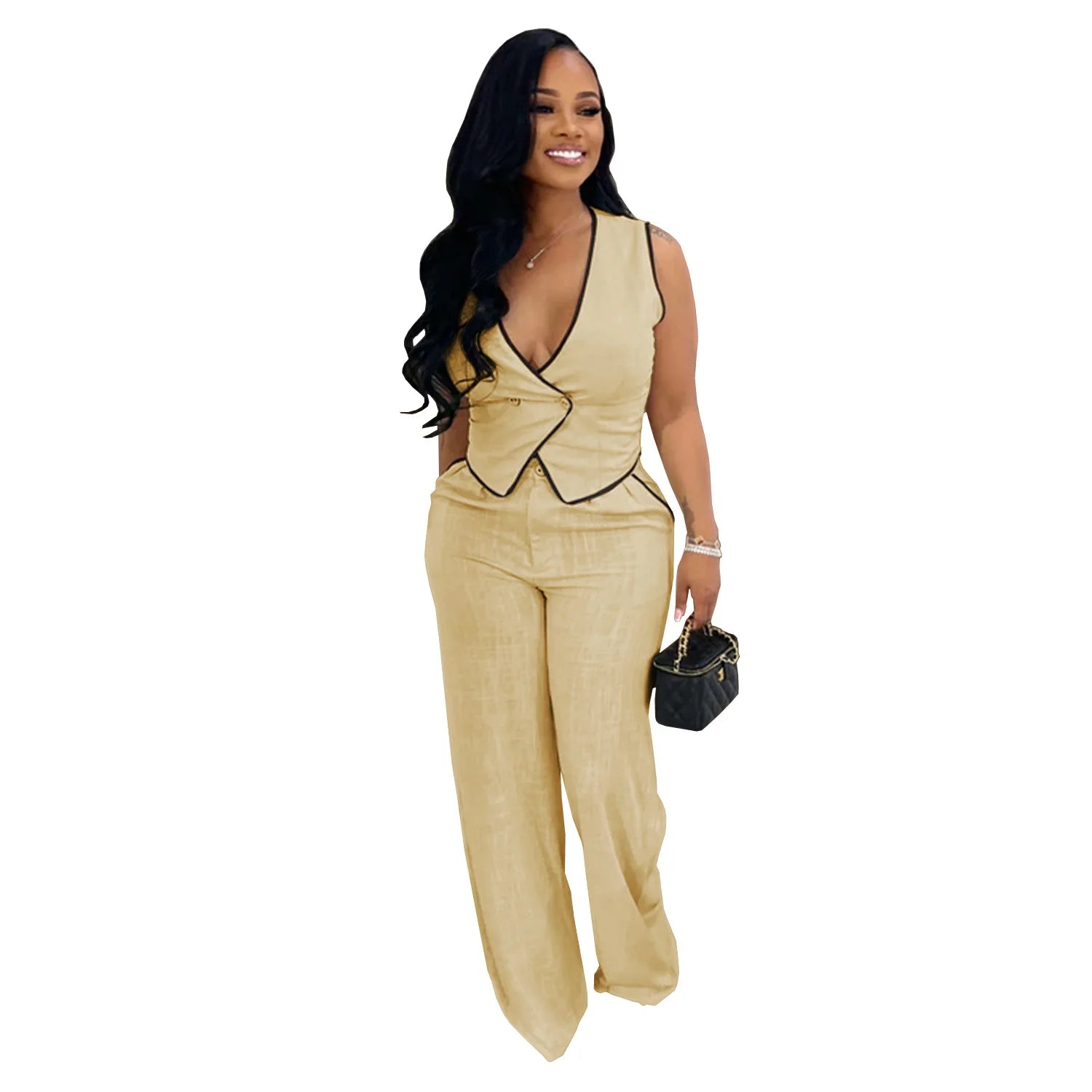 Elegant Black Two Piece Women Set for Summer 2025