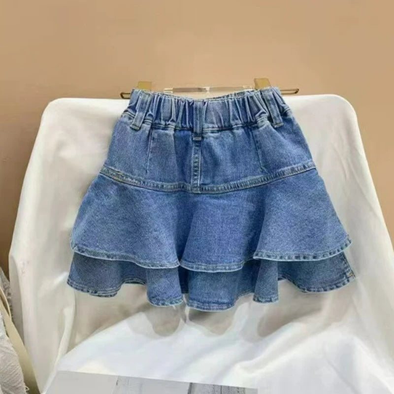 Girls' A-Line Denim Skirt in Cotton for All Seasons