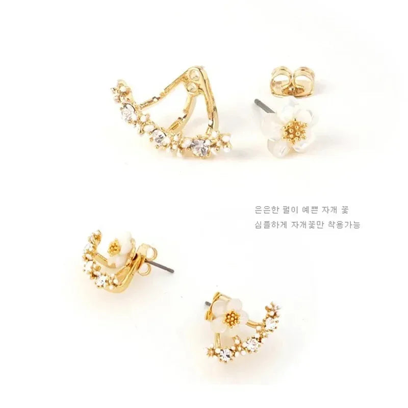 Trendy Women's Flower Stud Earrings in Metal with Zircon