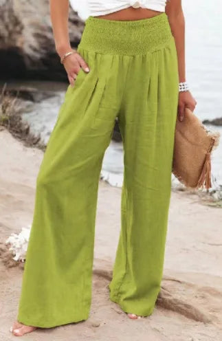 Women's Wide Leg Beach Pants with Drawstring for Summer