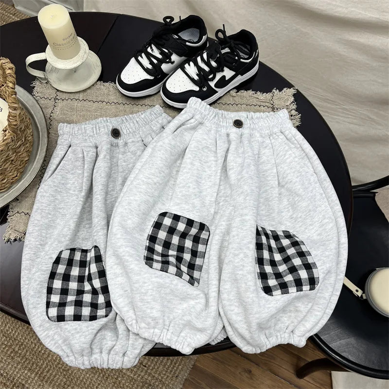 Boys' Casual Harem Pants in Plaid for Autumn Wear