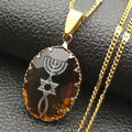 Gold Glass Menorah Star David Necklace for Unisex Fashion