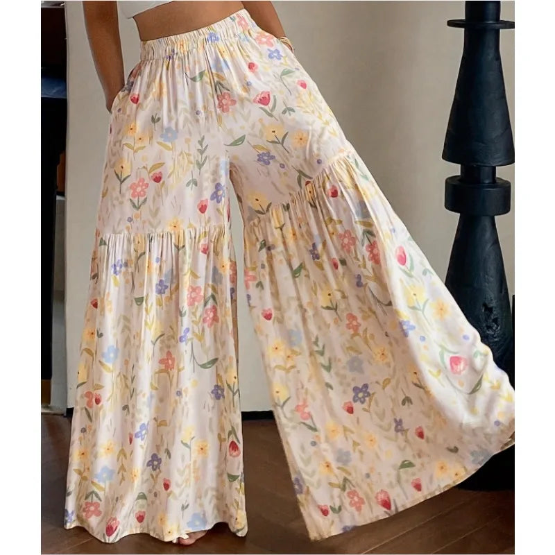 High Waist Floral Wide Leg Pants for Women by sellysea