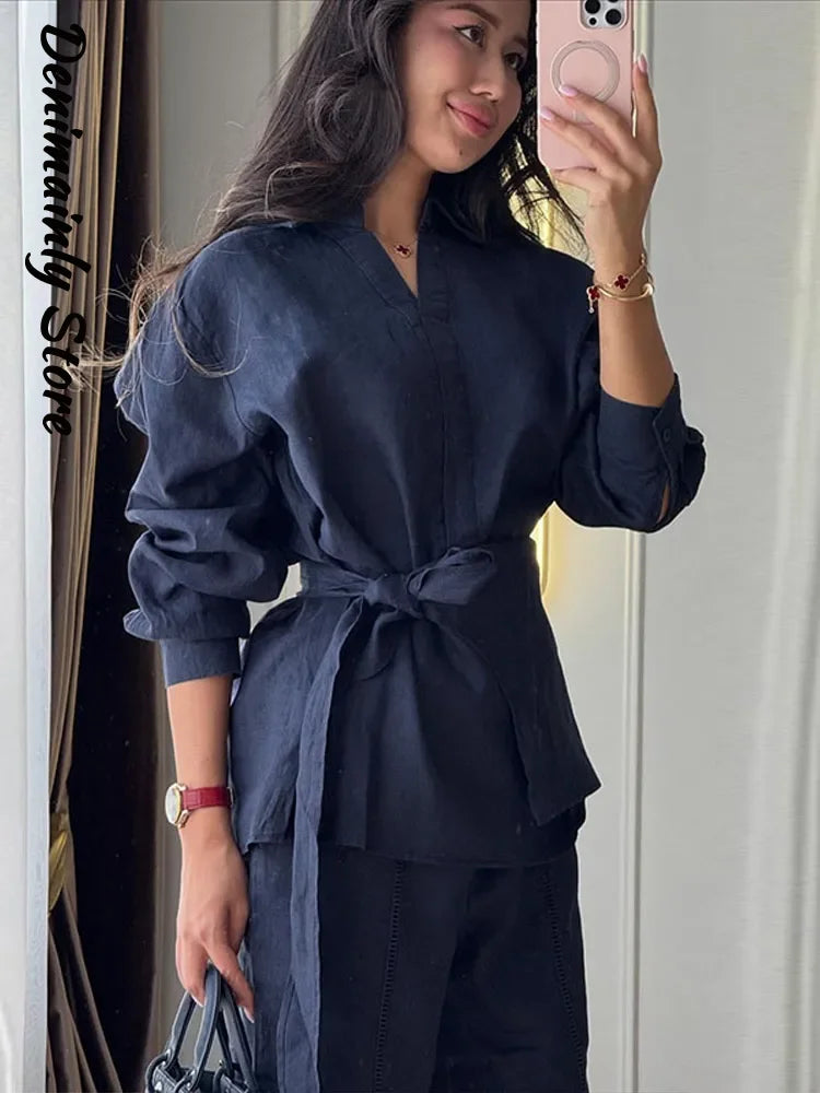 Chin.Sweety Women's Casual Linen Pants Set for Spring Summer