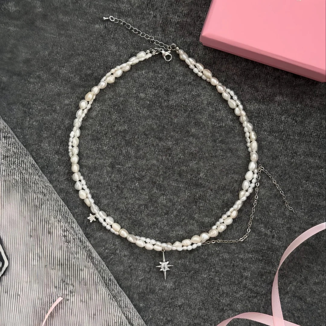 Gold Silver Minimalist Pearl Necklace for Women