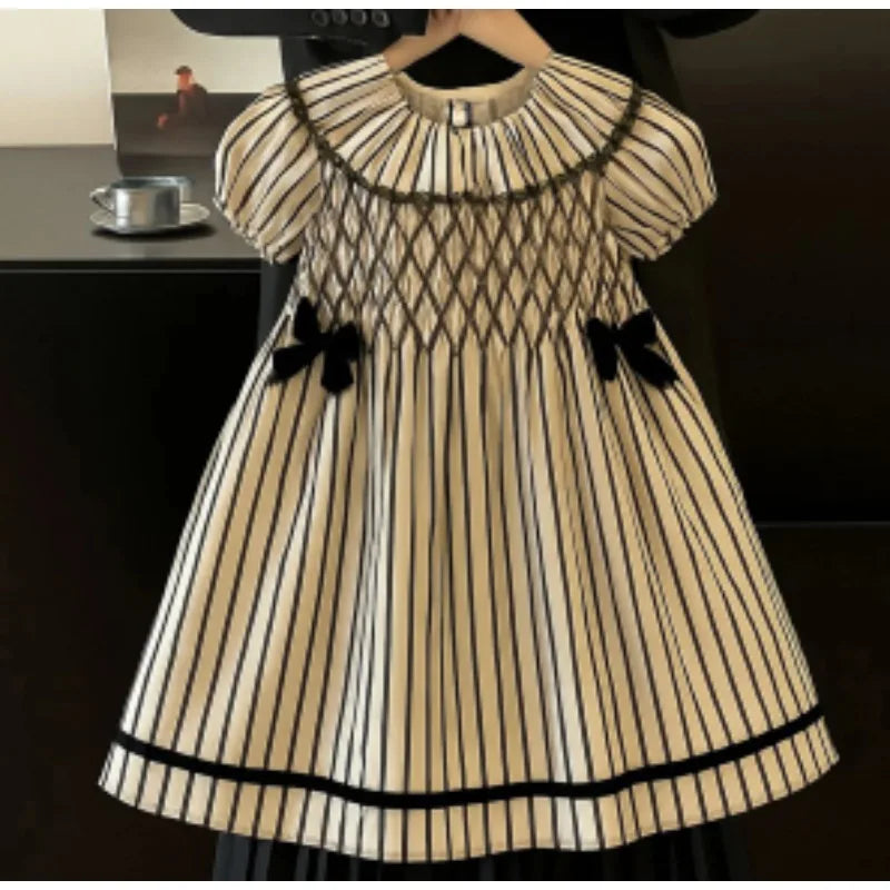 Girls' Striped Short Sleeve Cotton Dress for Summer