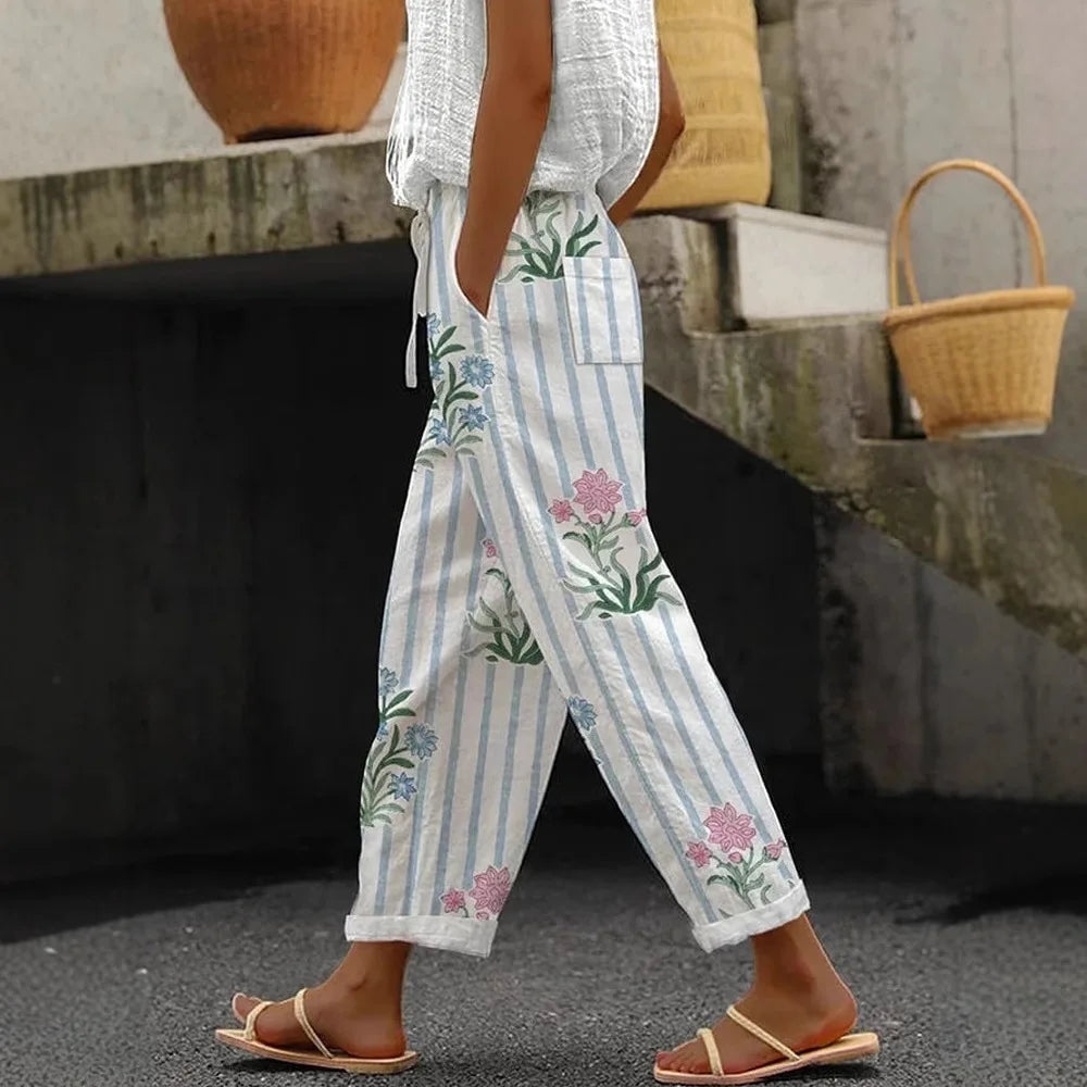 Boho Style Women's Wide Leg Pants in Polyester