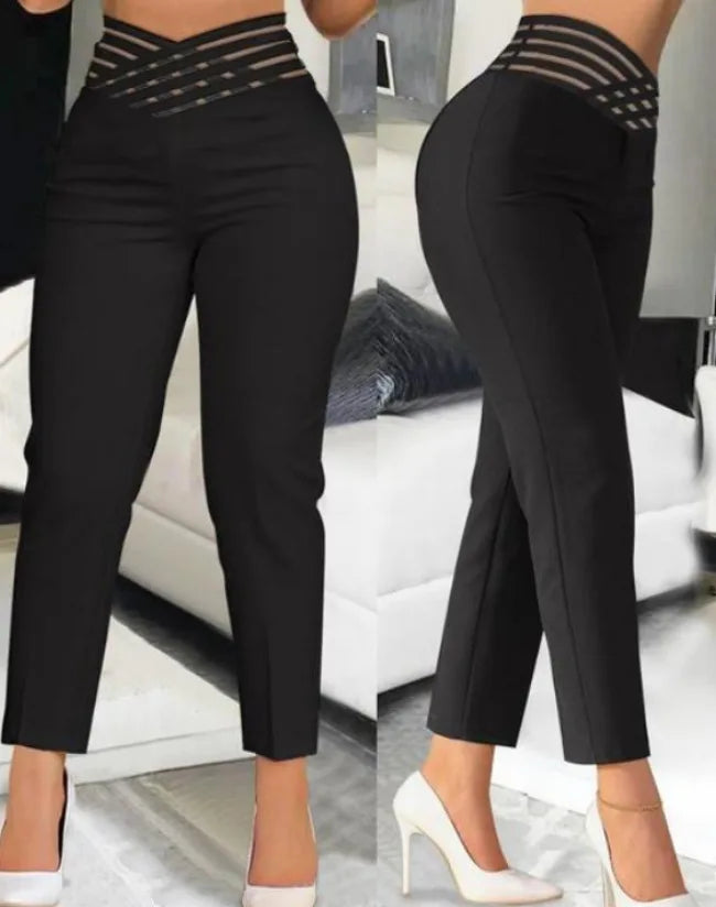 High Waist Hollow Out Black White Skinny Ankle Pants for Women