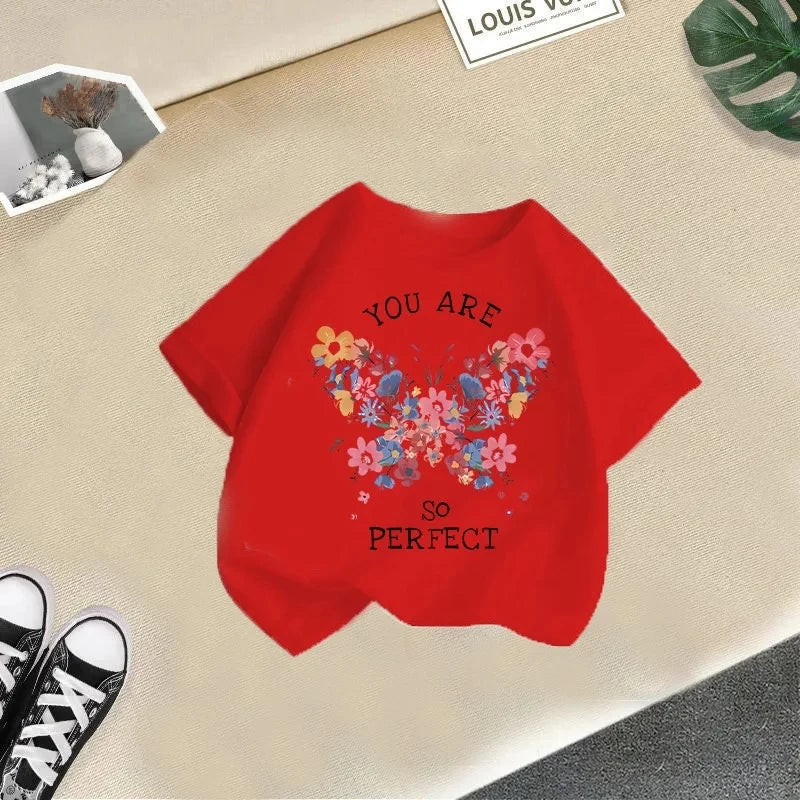 Girls Summer Short Sleeve T-shirt in Cartoon Style
