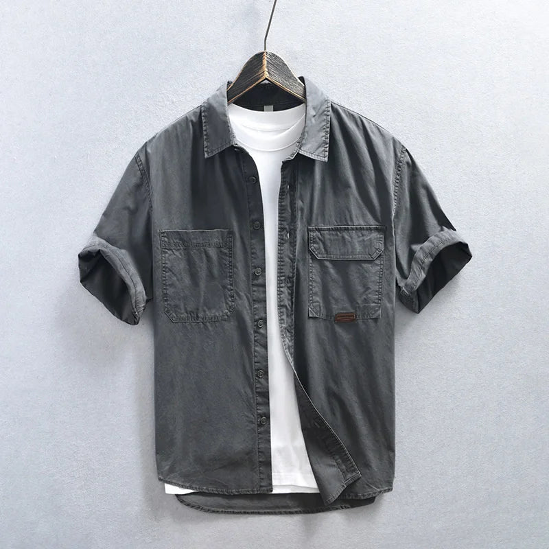Men's Casual Summer Short Sleeve Cotton Cargo Shirt