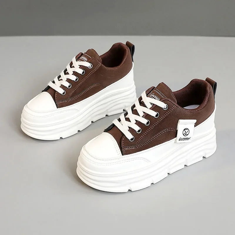 Chunky Lace-Up Sneakers for Women in Soft PU for Casual Wear