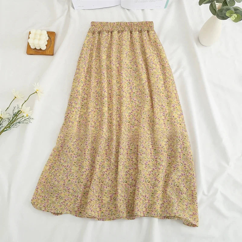 Floral Chiffon Skirt for Women - High-Waisted Beach Style