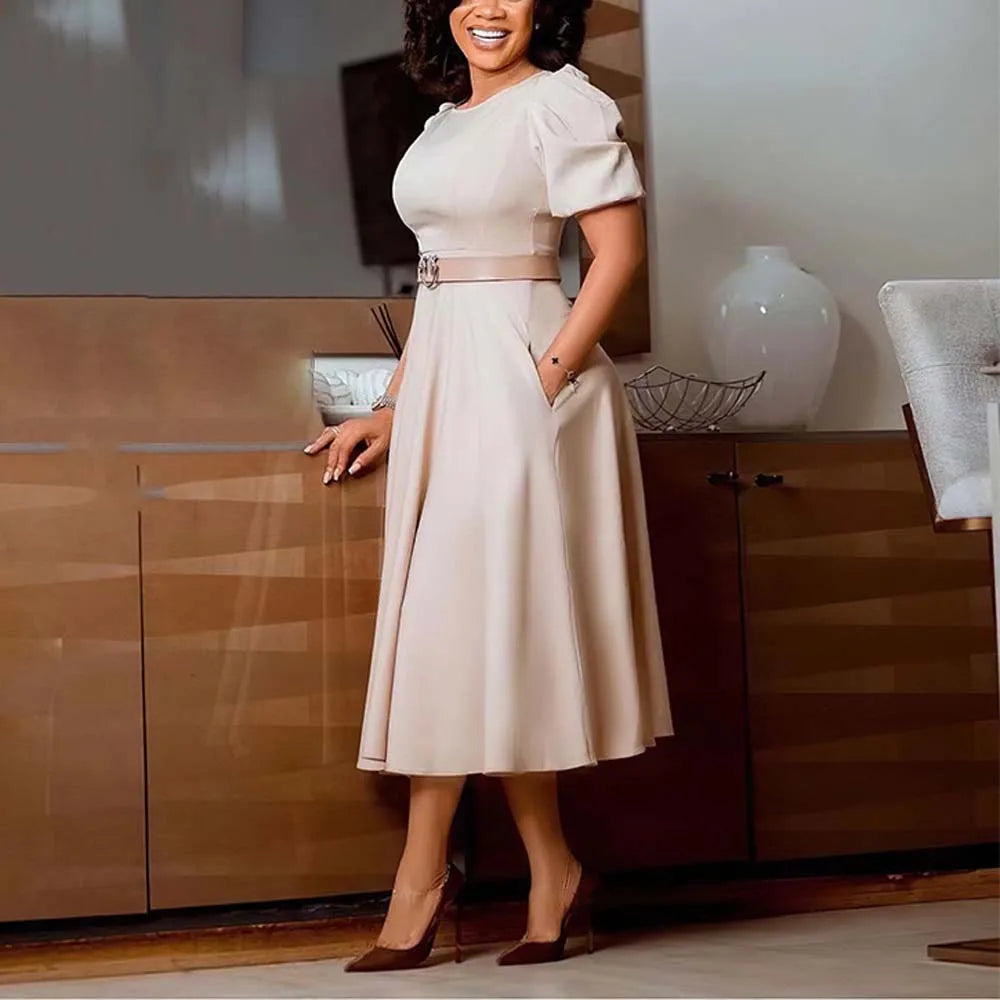 Professional Women's A Line Office Dress Mid Calf Polyester