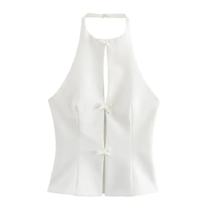 Tuularose Women's Summer Bow Backless Halter Tank Top