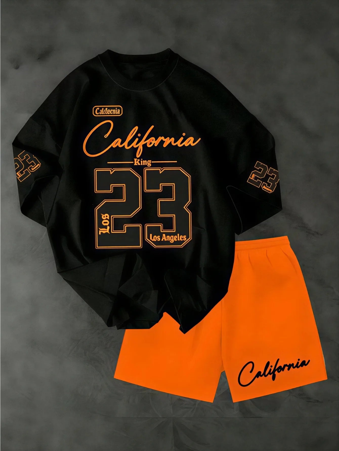 Men's American-Style High-Street Printed Short-Sleeve T-Shirt Set: Trendy Casual Sports Two-Piece Set