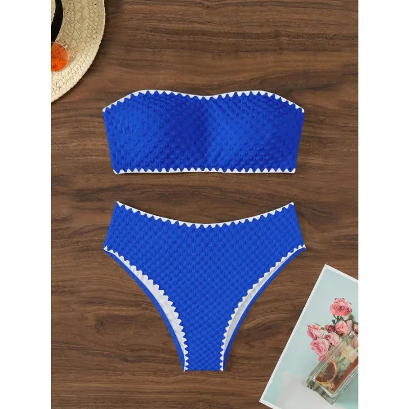 White 2 Piece Bandeau Swimsuit for Women by MALEY LifeStyle