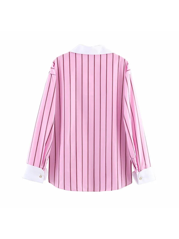 Elegant Women's Color Block Blouse in Durable Polyester