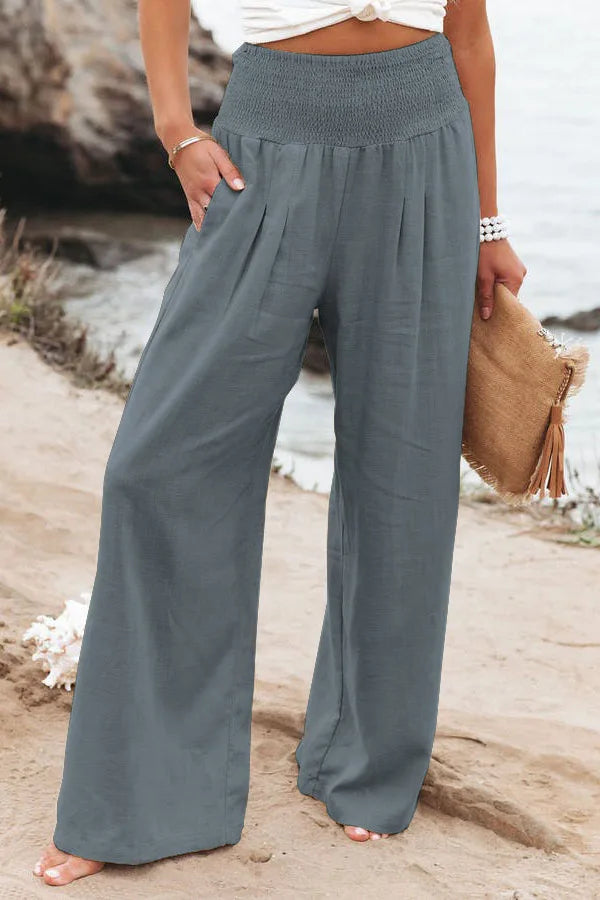 Women's Wide Leg Beach Pants with Drawstring for Summer