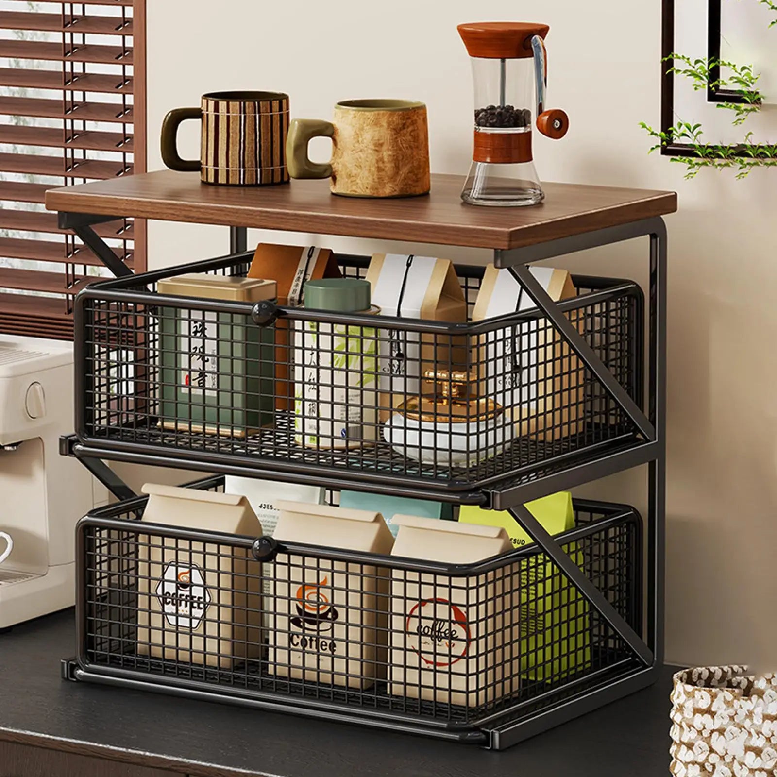 Ironwood Kitchen Counter Shelf Organizer with Drawer Storage