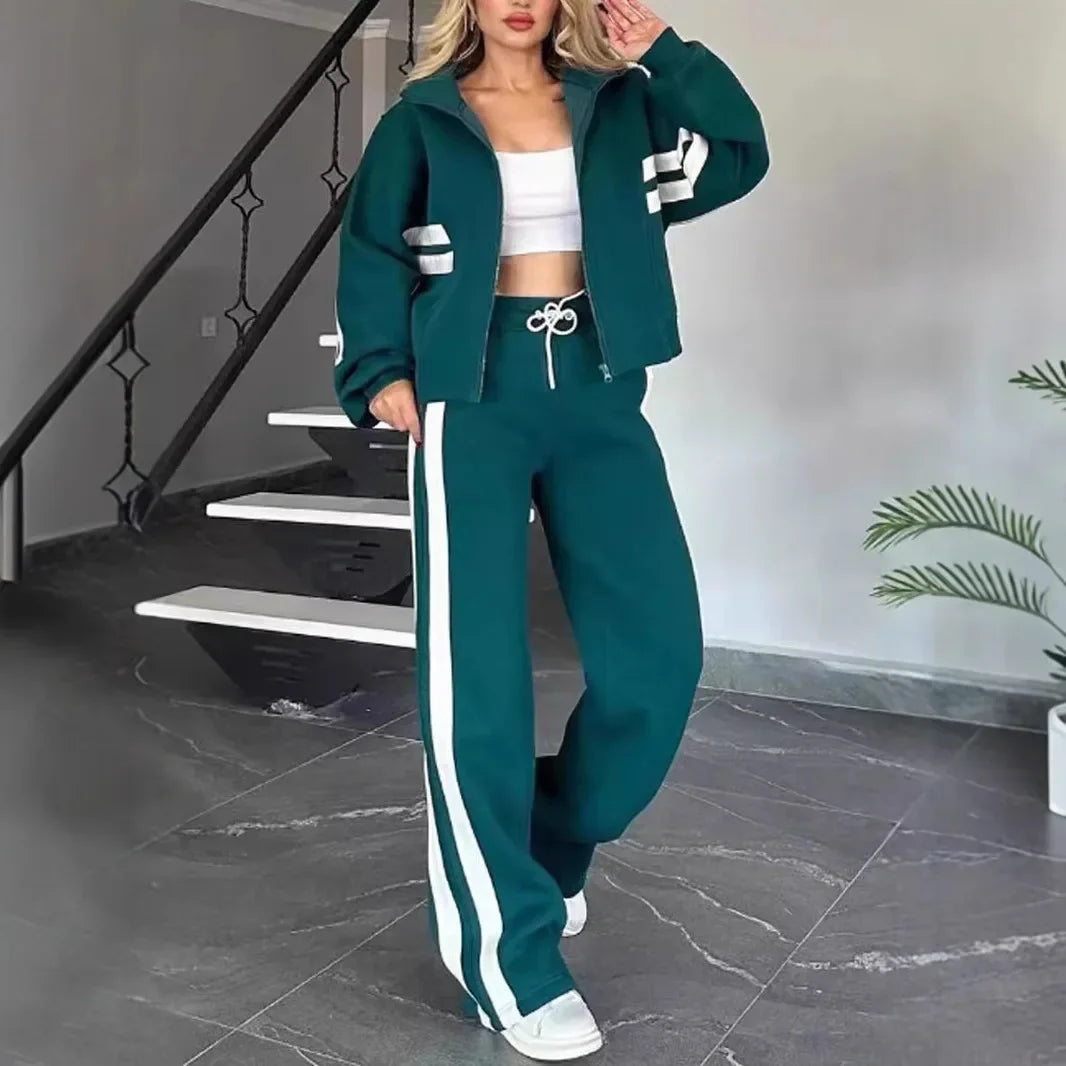 Stylish Striped Jacket and Pants Set for Women