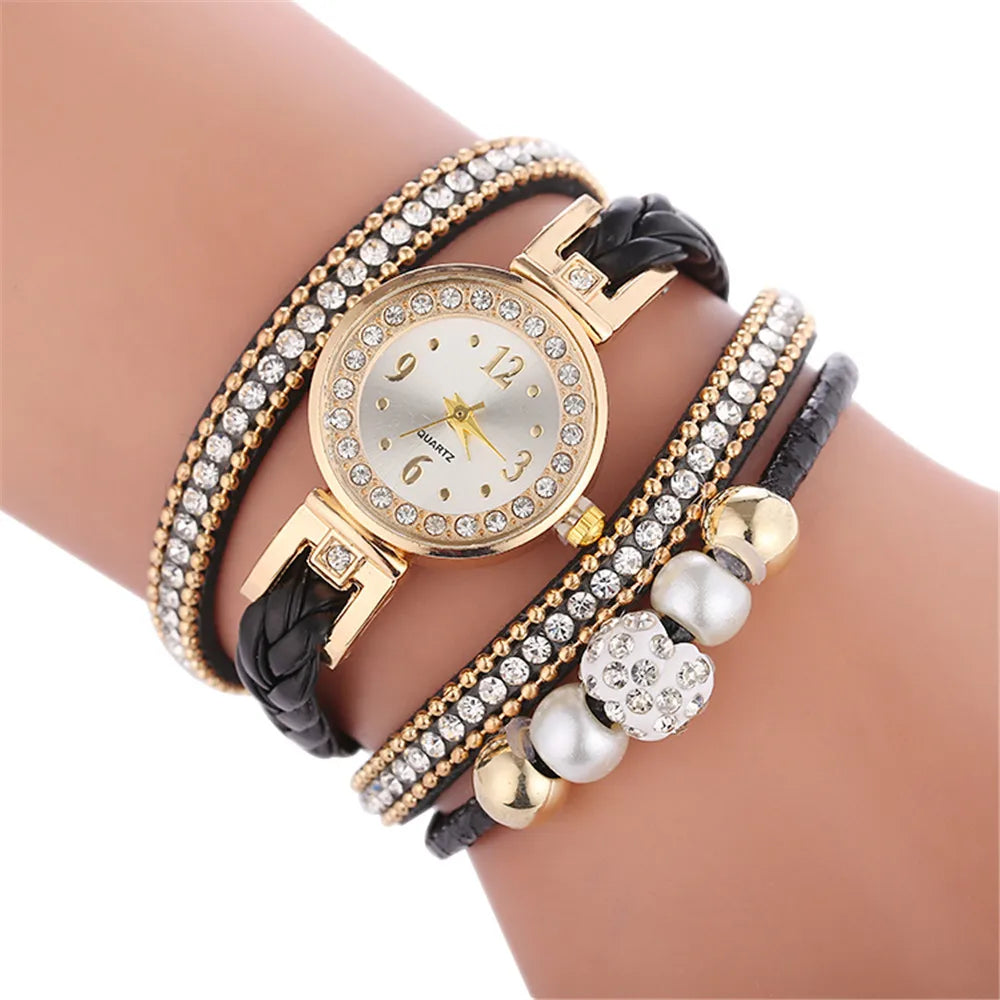 RUNERR Women's Leather Wrap Around Bracelet Watch Fashion