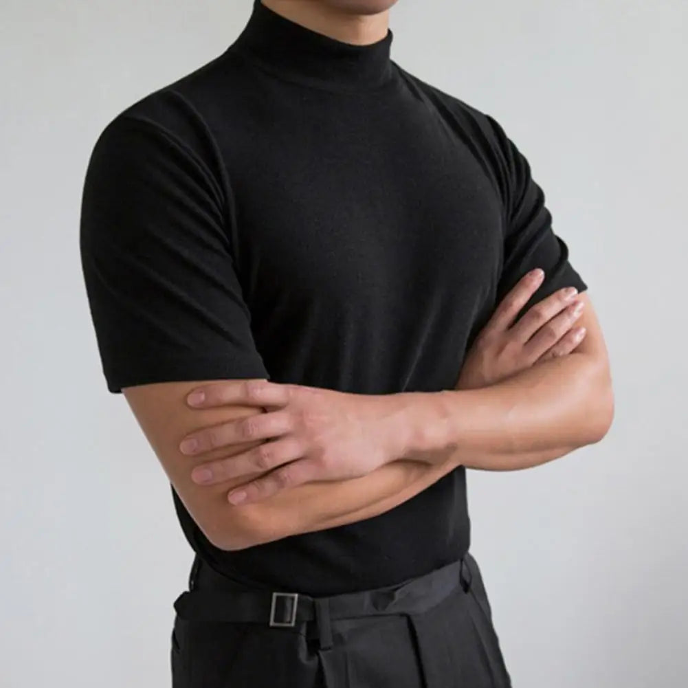 Men T-shirts Summer Fitness Short Sleeve Tees High Collar Basic T-shirt Base T Shirt for Men's Tops camisa masculina 짝퉁명품 남성의류