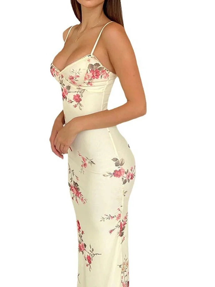 Floral Print Sleeveless Bodycon Maxi Dress for Women