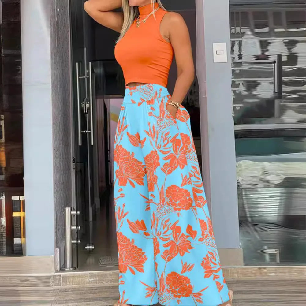 2025 Women's High Waist Wide Leg Pants Set for Summer Style