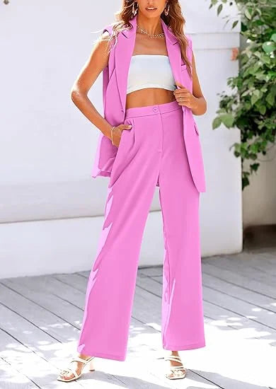 Burgundy Women's 2 Piece Sleeveless Suit Vest by MALEY LifeStyle