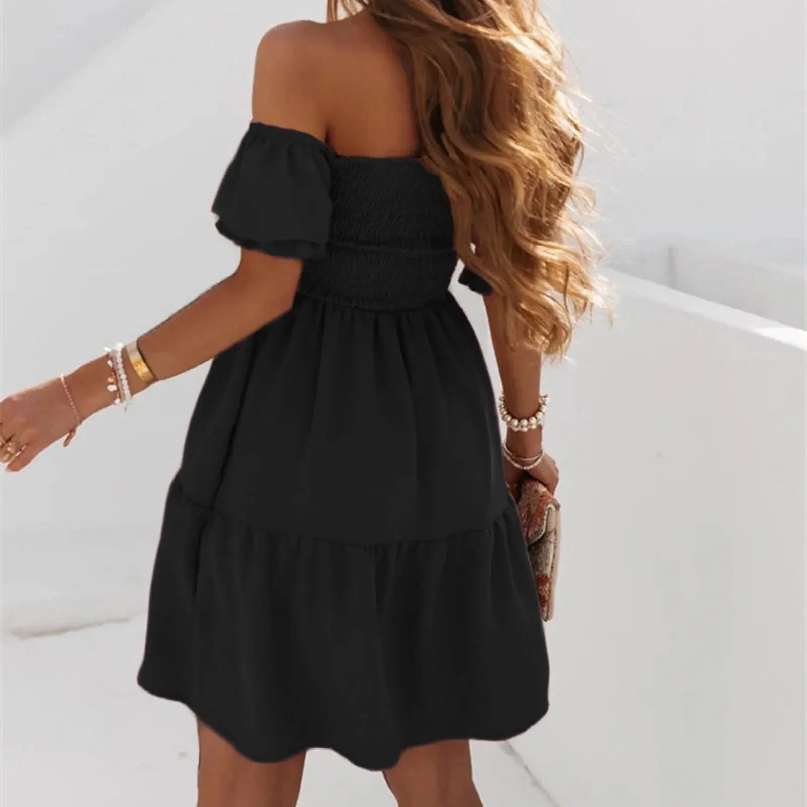 Summer Off Shoulder Puff Sleeve Dress for Women