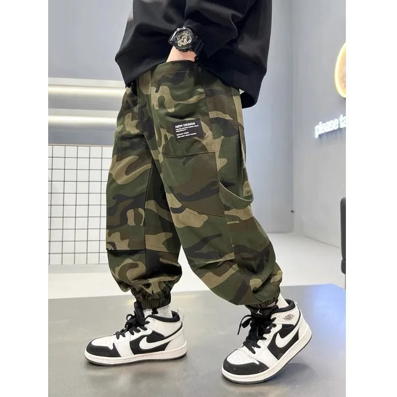 Boys Camouflage Cargo Pants for Big Kids in Cotton Blend