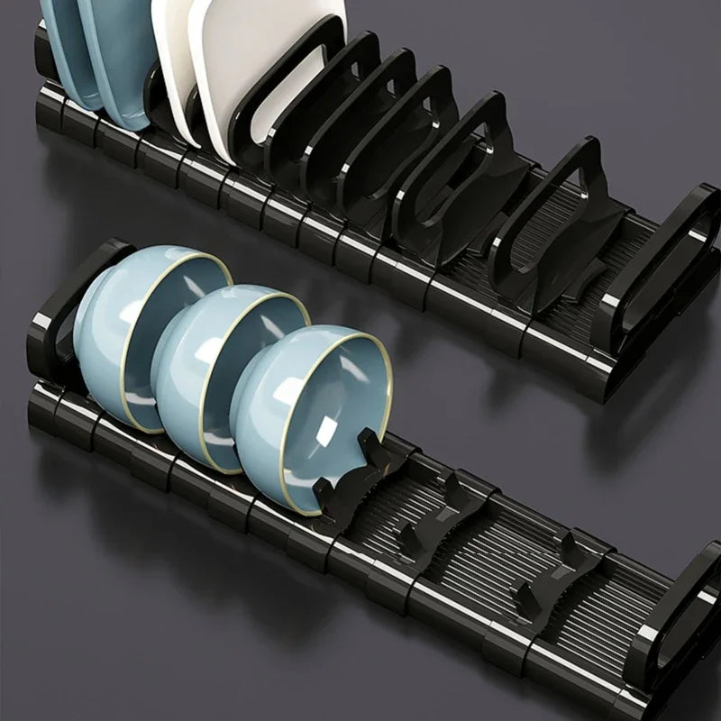 Plastic Kitchen Cabinet Dish Storage Rack with Adjustable Features